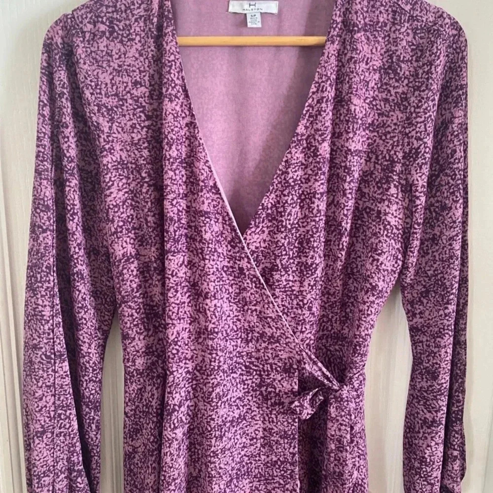 Halston Womens Split Sleeve Midi Wrap Dress - Picture 4 of 7